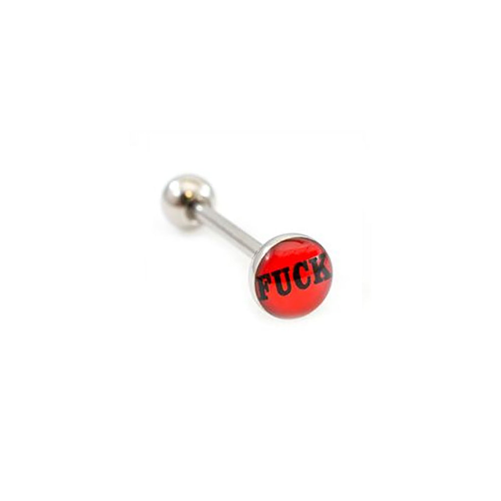 Surgical Steel Tongue Ring Straight Barbell 14 Gauge & Naughty Logos