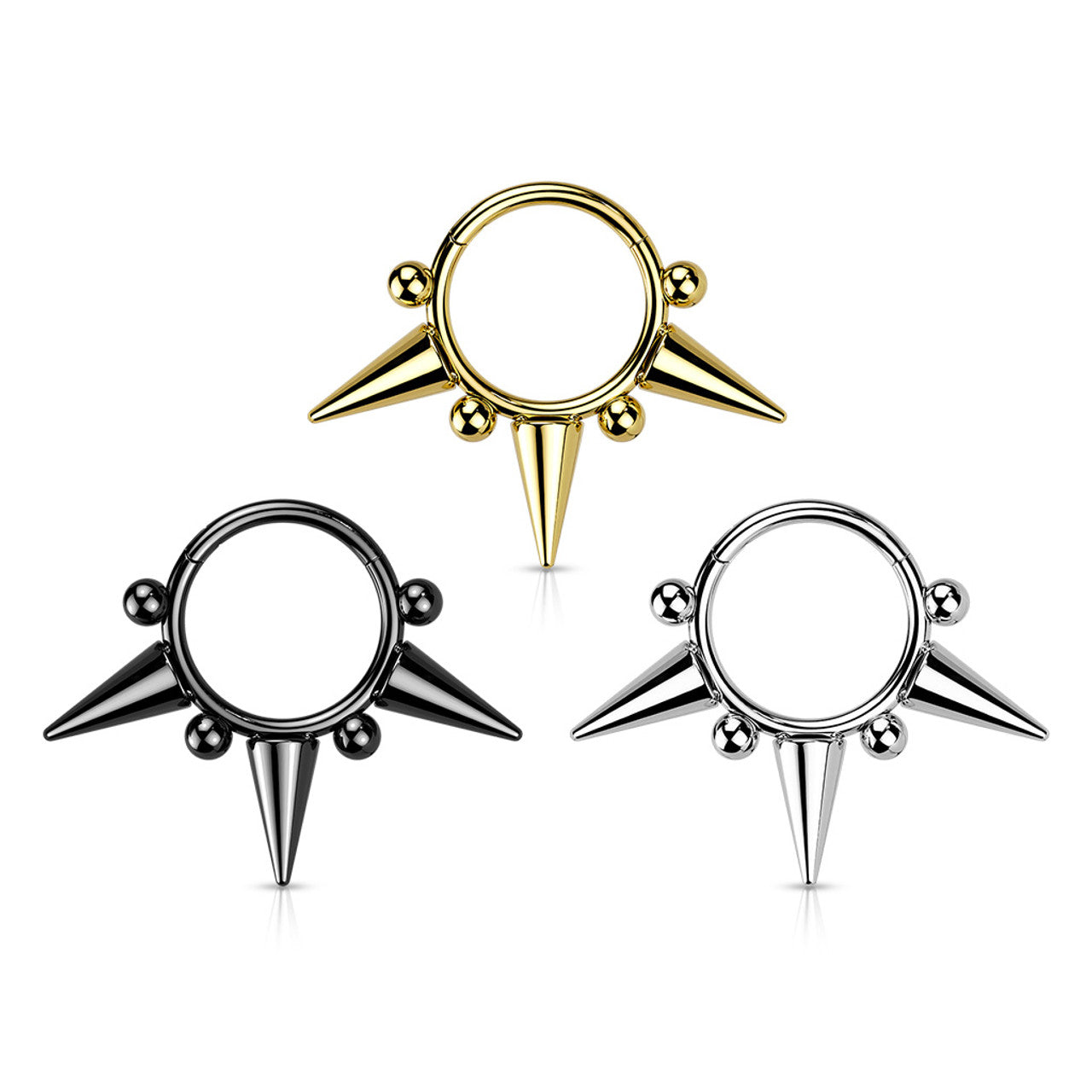 Surgical Steel Hinged Segment Ring 18 & 16 Gauge With Three Ball Spike