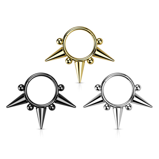 Surgical Steel Hinged Segment Ring 18 & 16 Gauge With Three Ball Spike