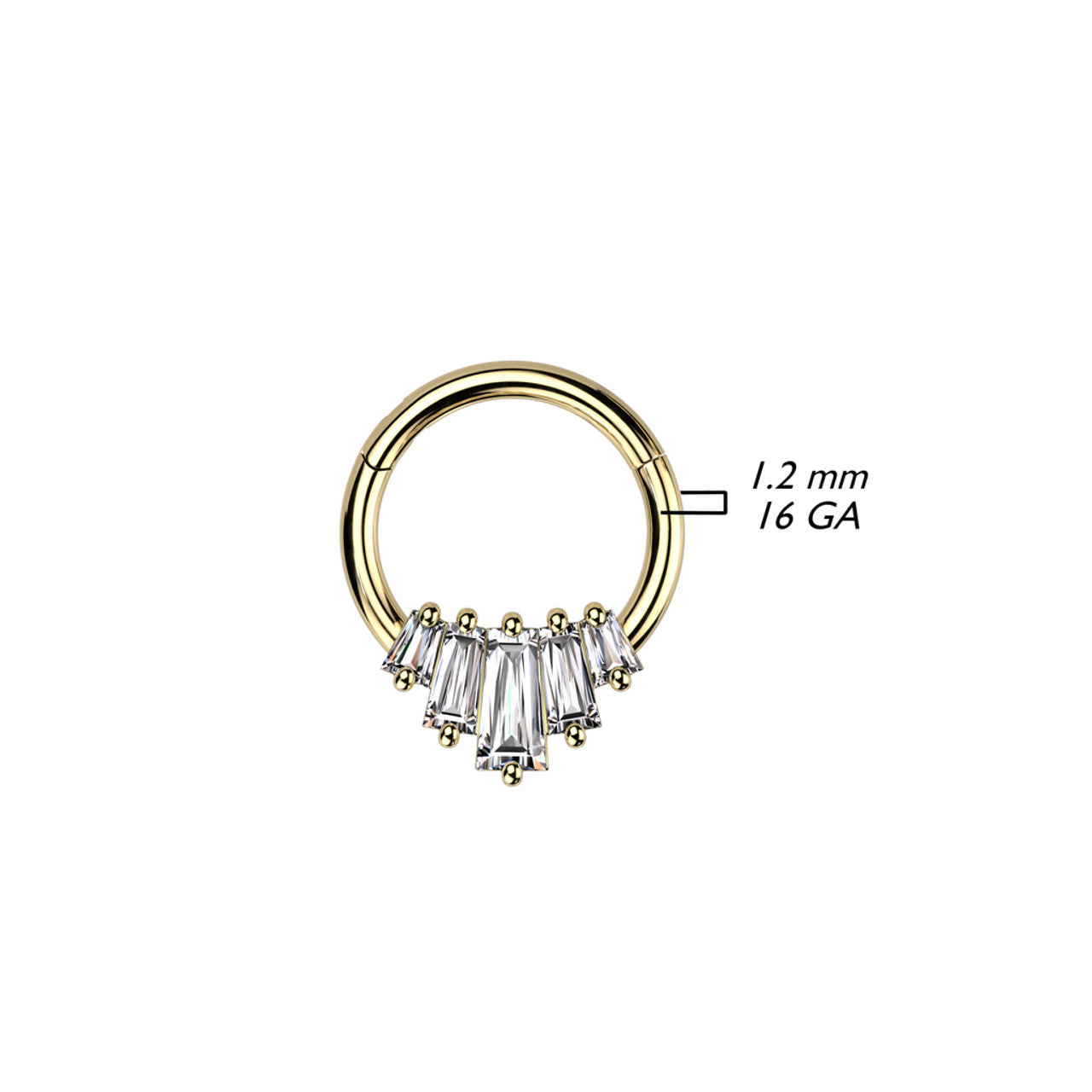 Surgical Steel Hinged Segment Ring 16 Gauge With 5 Baguette CZ Fan