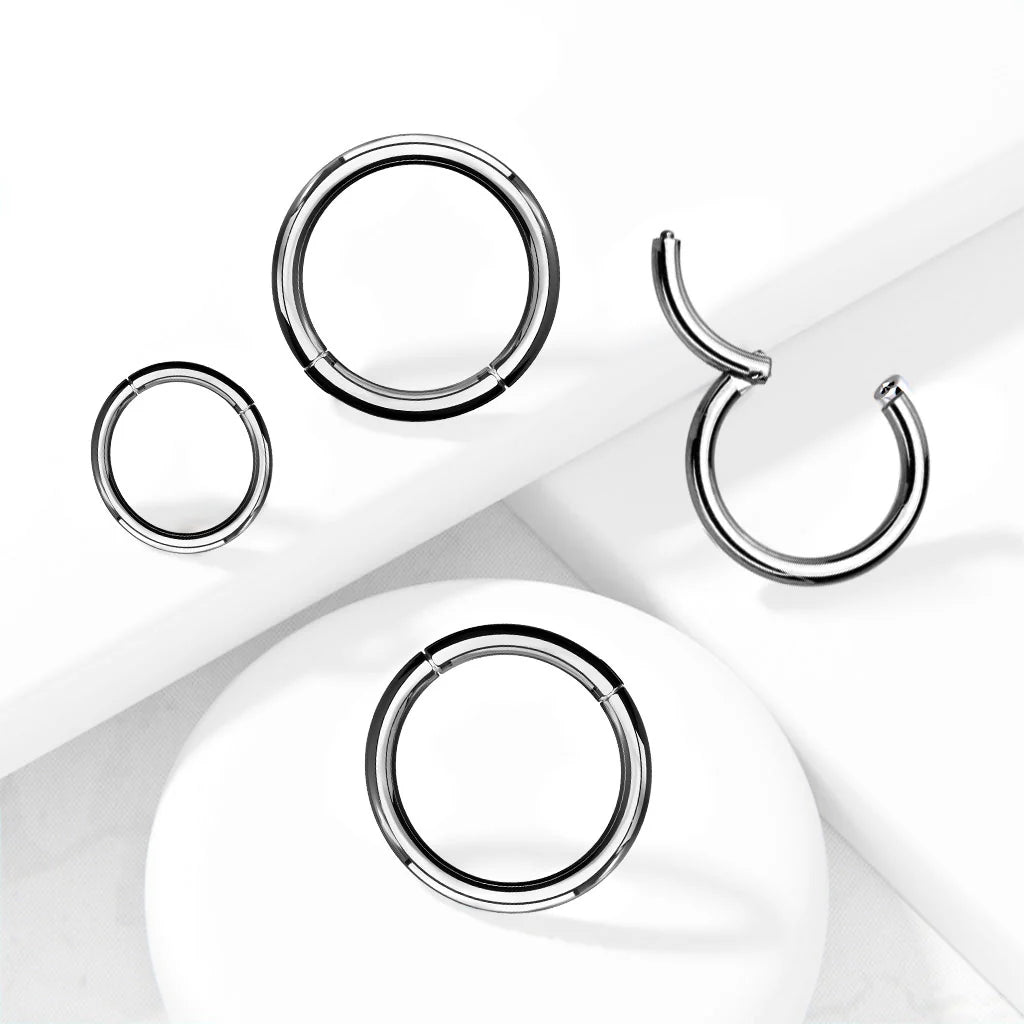 Surgical Steel Silver Hinged Clicker Segment Hoop Ring 14 to 10 Gauge