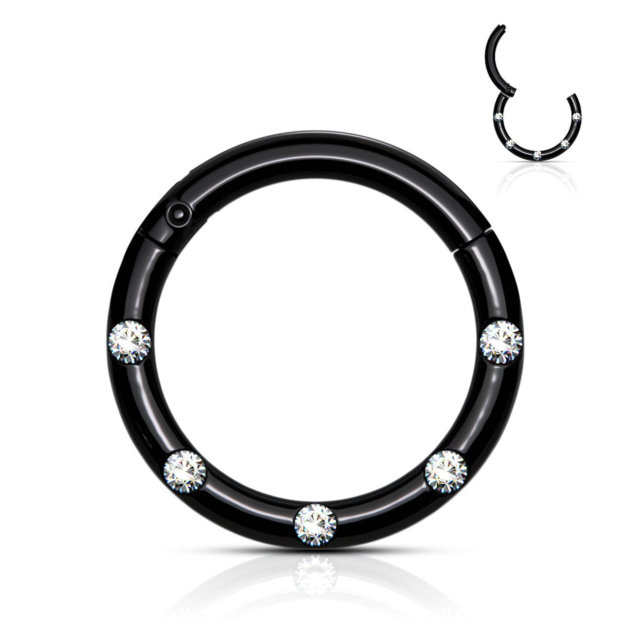 Surgical Steel Hinged Segment Hoop Ring 16 Gauge & 5 Flush Gems