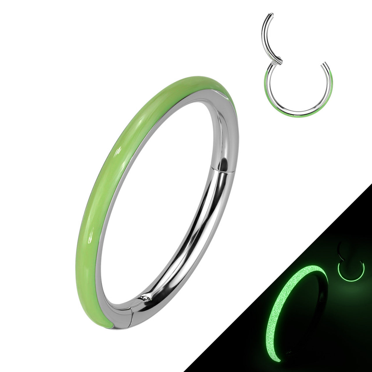Titanium Hinged Segment Hoop Ring 16 Gauge & Outward Glow In The Dark