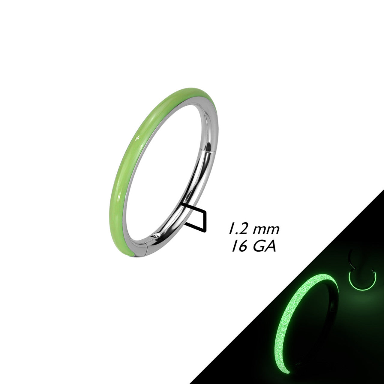 Titanium Hinged Segment Hoop Ring 16 Gauge Front Face Glow In The Dark