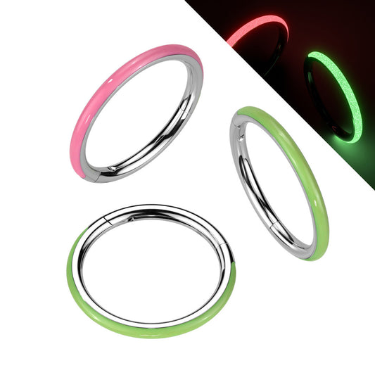 Titanium Hinged Segment Hoop Ring 16 Gauge & Outward Glow In The Dark