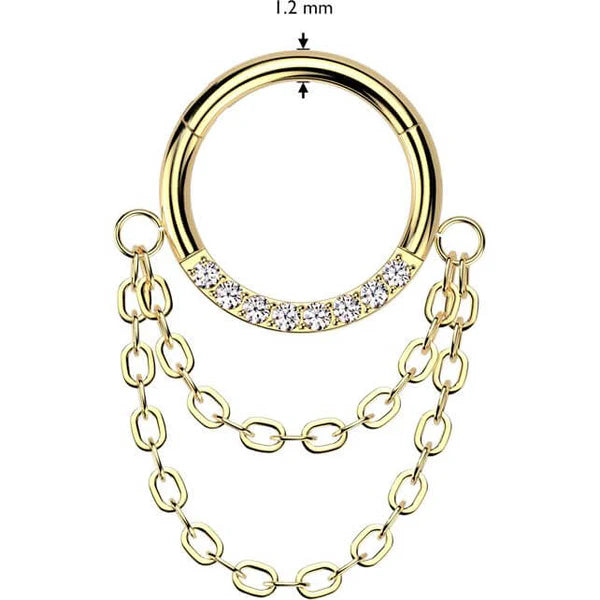 Titanium Hinged Segment Hoop Ring 16 Gauge CZ Gems & Chain Link Dangle