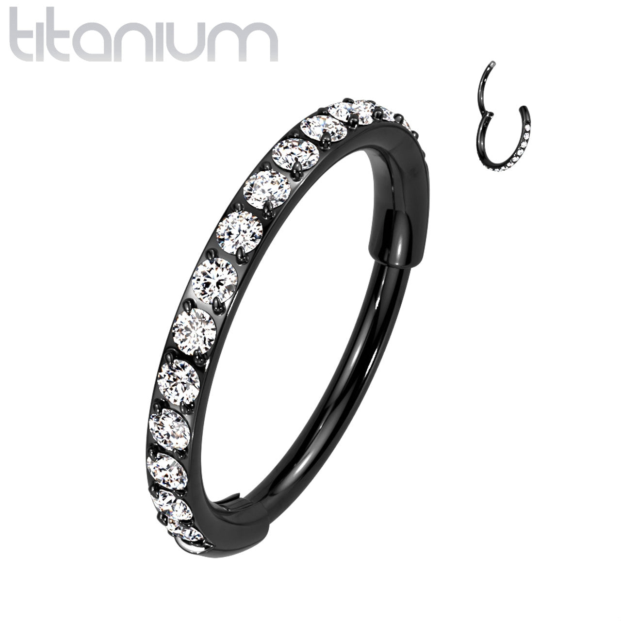 Titanium Hinged Segment Hoop Nose Ring 20 Gauge Outward Facing CZ Gem