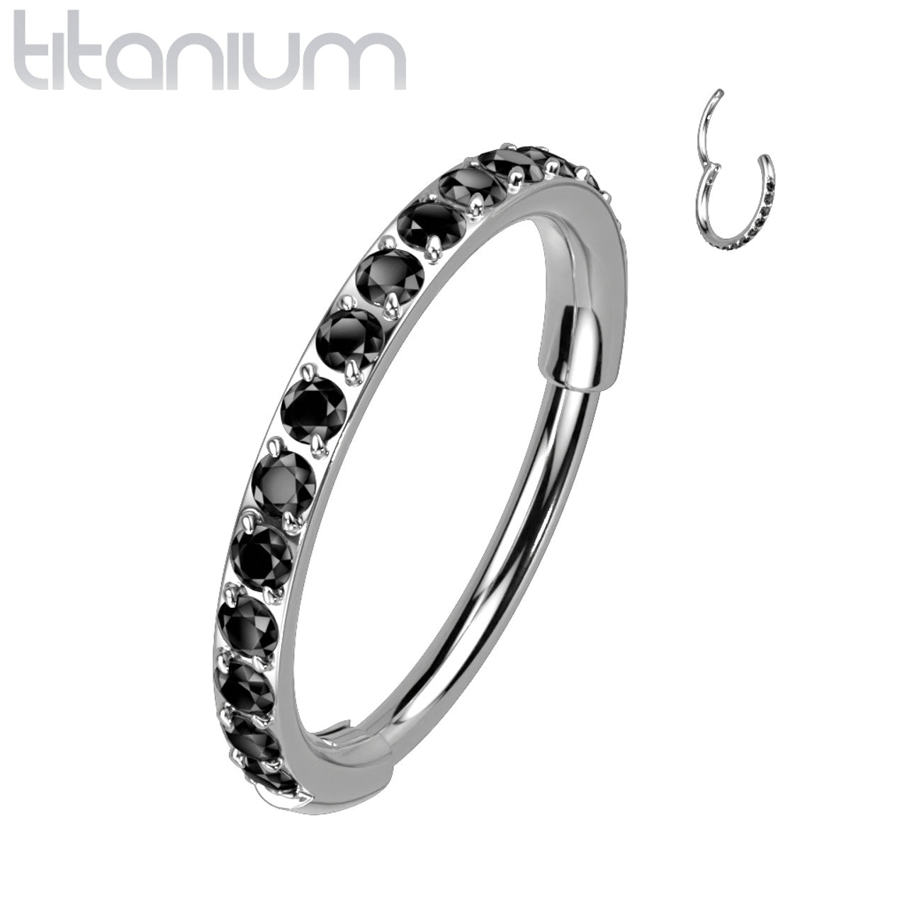 Titanium Hinged Segment Hoop Nose Ring 20 Gauge Outward Facing CZ Gem