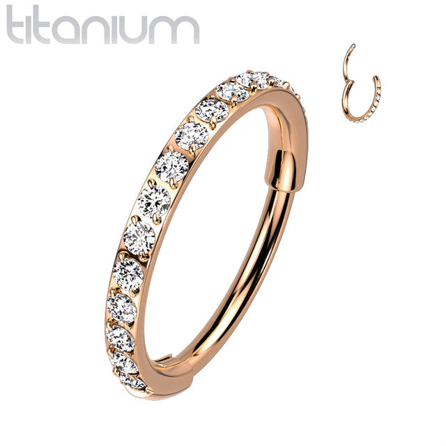 Titanium Hinged Segment Hoop Nose Ring 20 Gauge Outward Facing CZ Gem