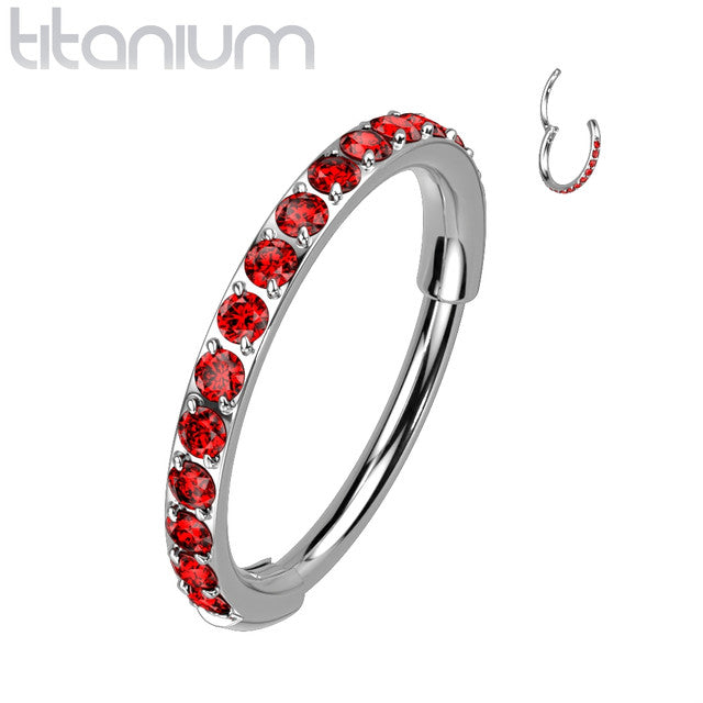 Titanium Hinged Segment Hoop Nose Ring 20 Gauge Outward Facing CZ Gem