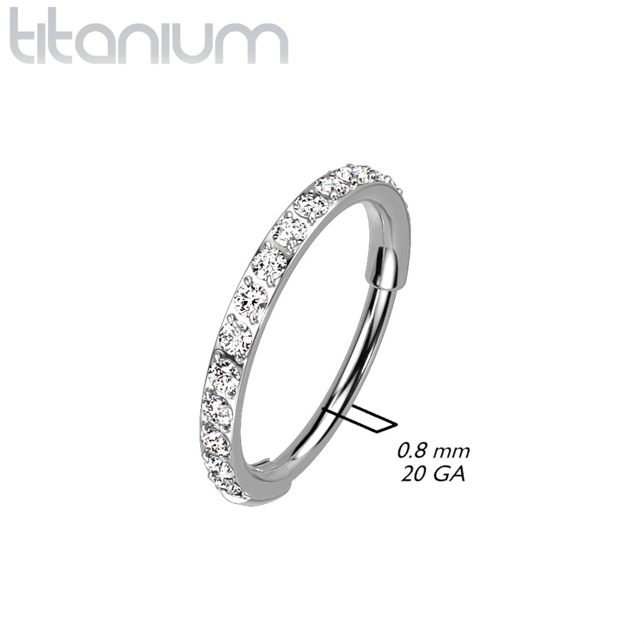 Titanium Hinged Segment Hoop Nose Ring 20 Gauge Outward Facing CZ Gem