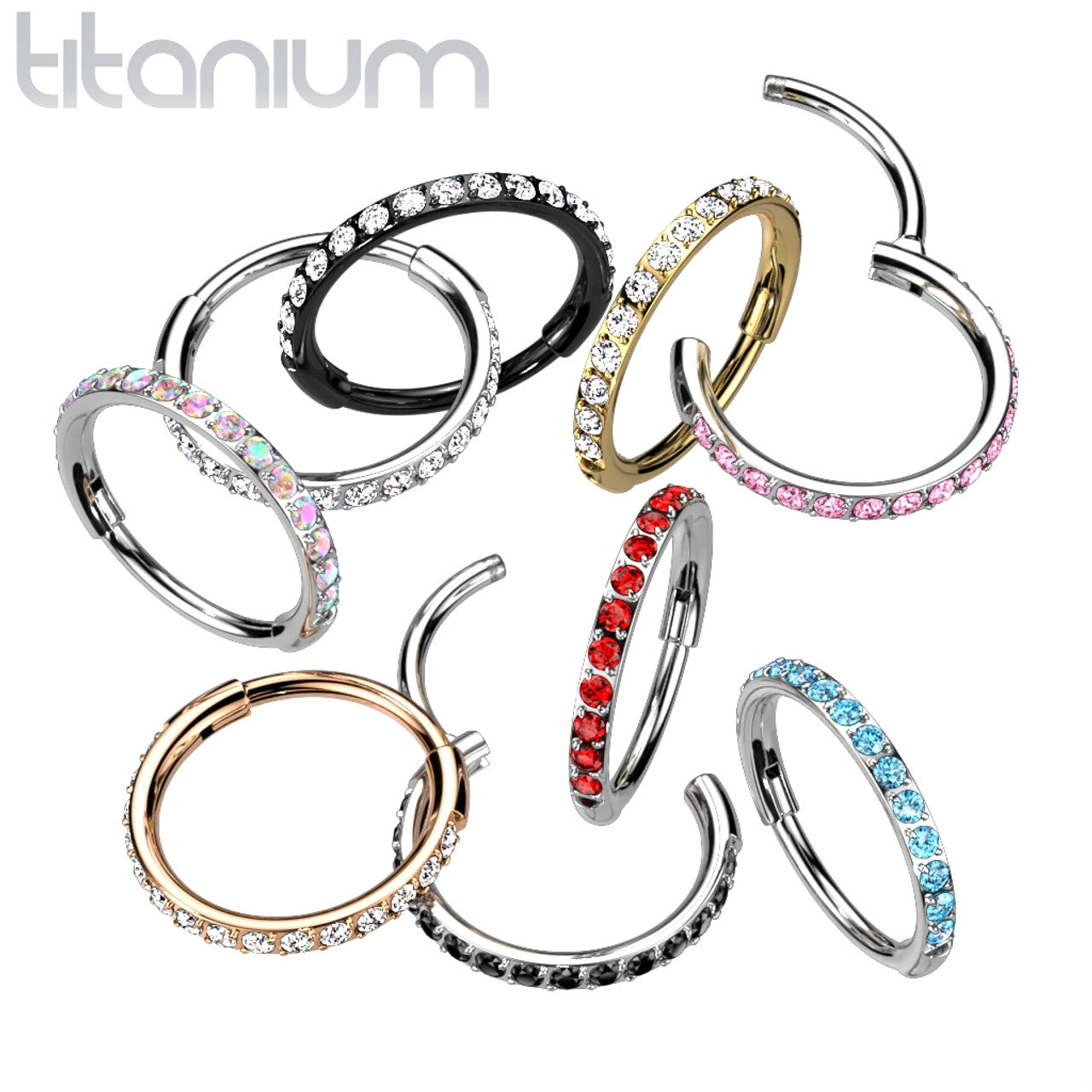 Titanium Hinged Segment Hoop Nose Ring 20 Gauge Outward Facing CZ Gem