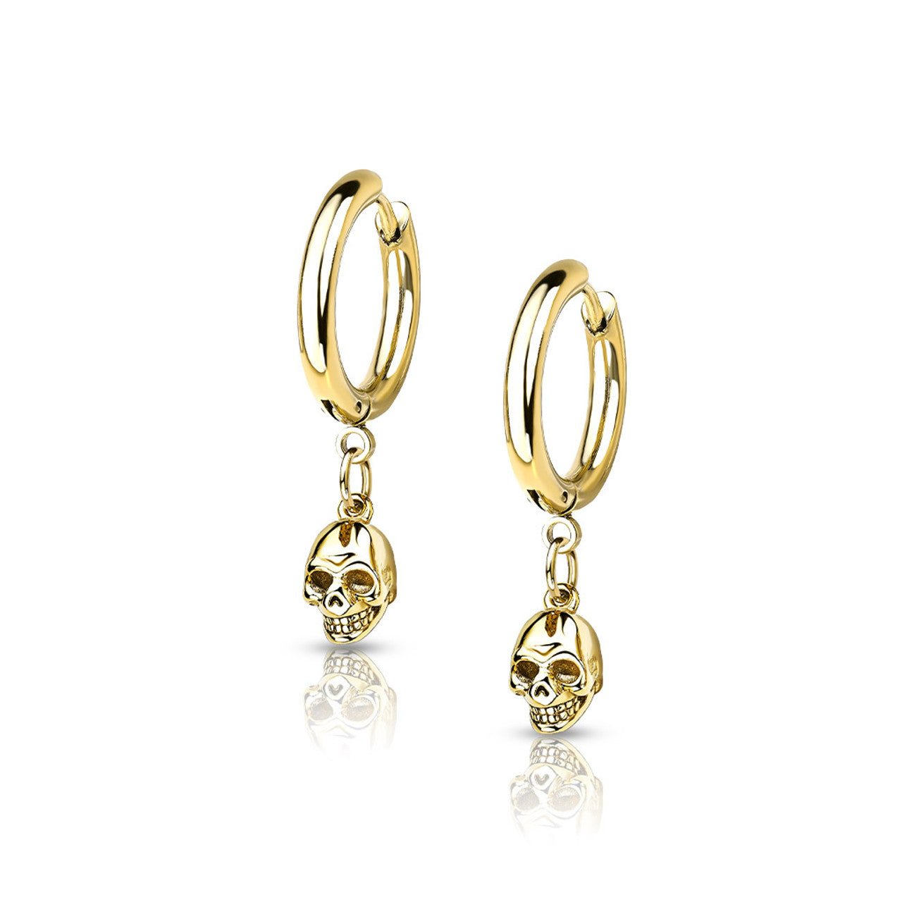 Surgical Steel Hoop Earring 20 Gauge With Dangle Skull - Pair