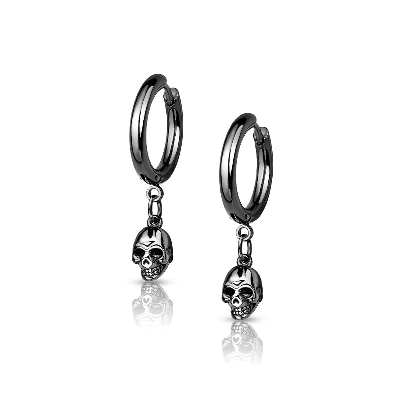 Surgical Steel Hoop Earring 20 Gauge With Dangle Skull - Pair