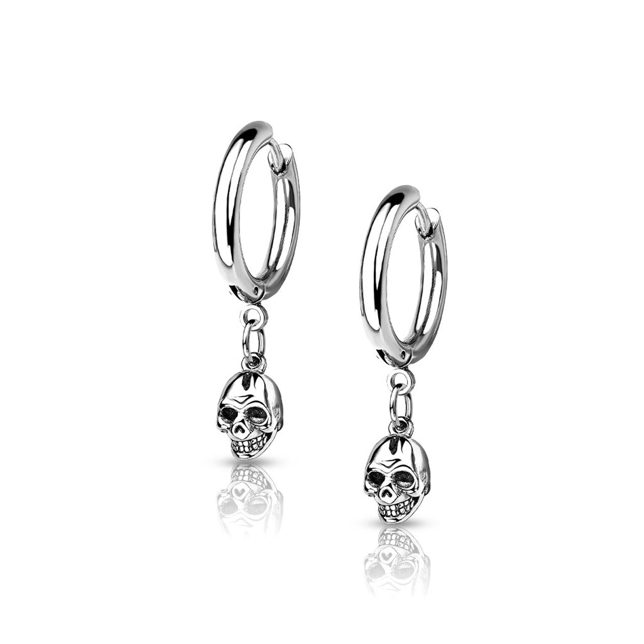 Surgical Steel Hoop Earring 20 Gauge With Dangle Skull - Pair