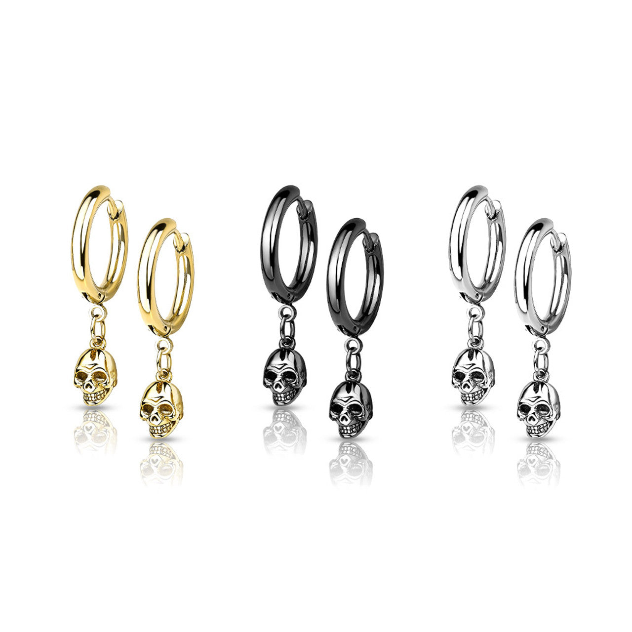 Surgical Steel Hoop Earring 20 Gauge With Dangle Skull - Pair