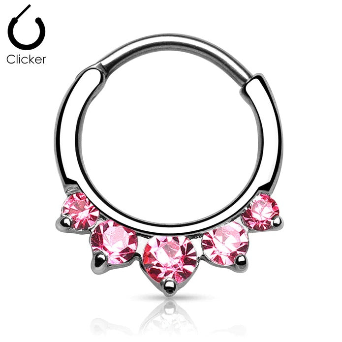 Surgical Steel Septum Clicker Round 16 & 14 Gauge with Five CZ Gem