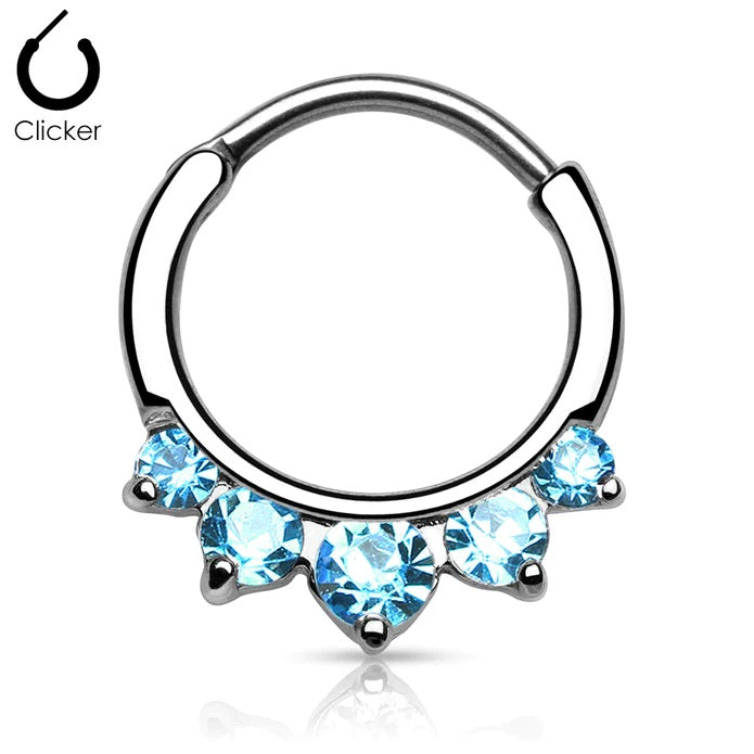 Surgical Steel Septum Clicker Round 16 & 14 Gauge with Five CZ Gem
