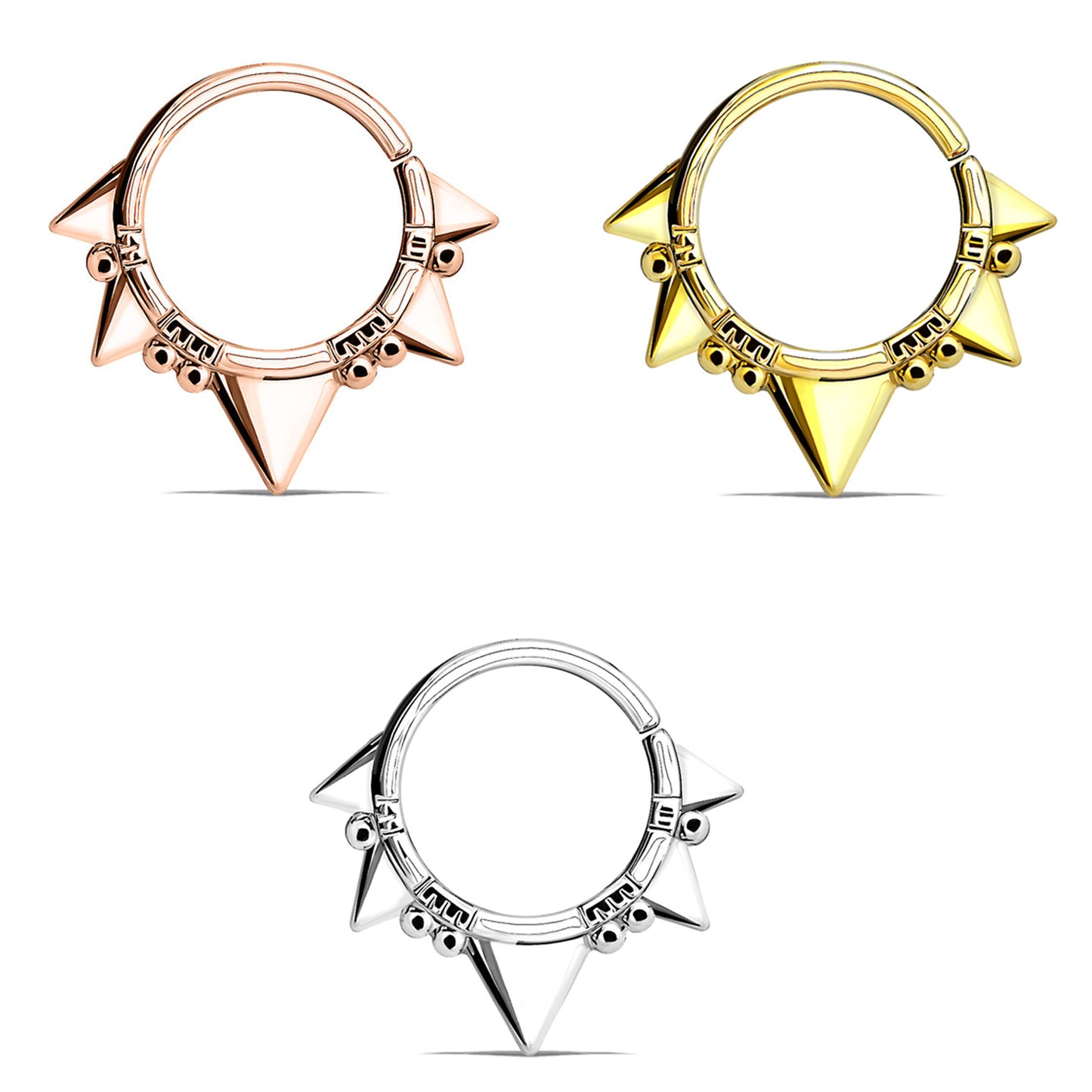 Surgical Steel Septum Clicker Hoop 16 Gauge With Triangles Design