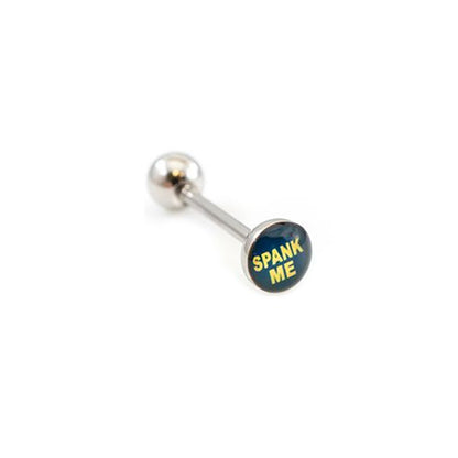 Surgical Steel Tongue Ring Straight Barbell 14 Gauge & Naughty Logos