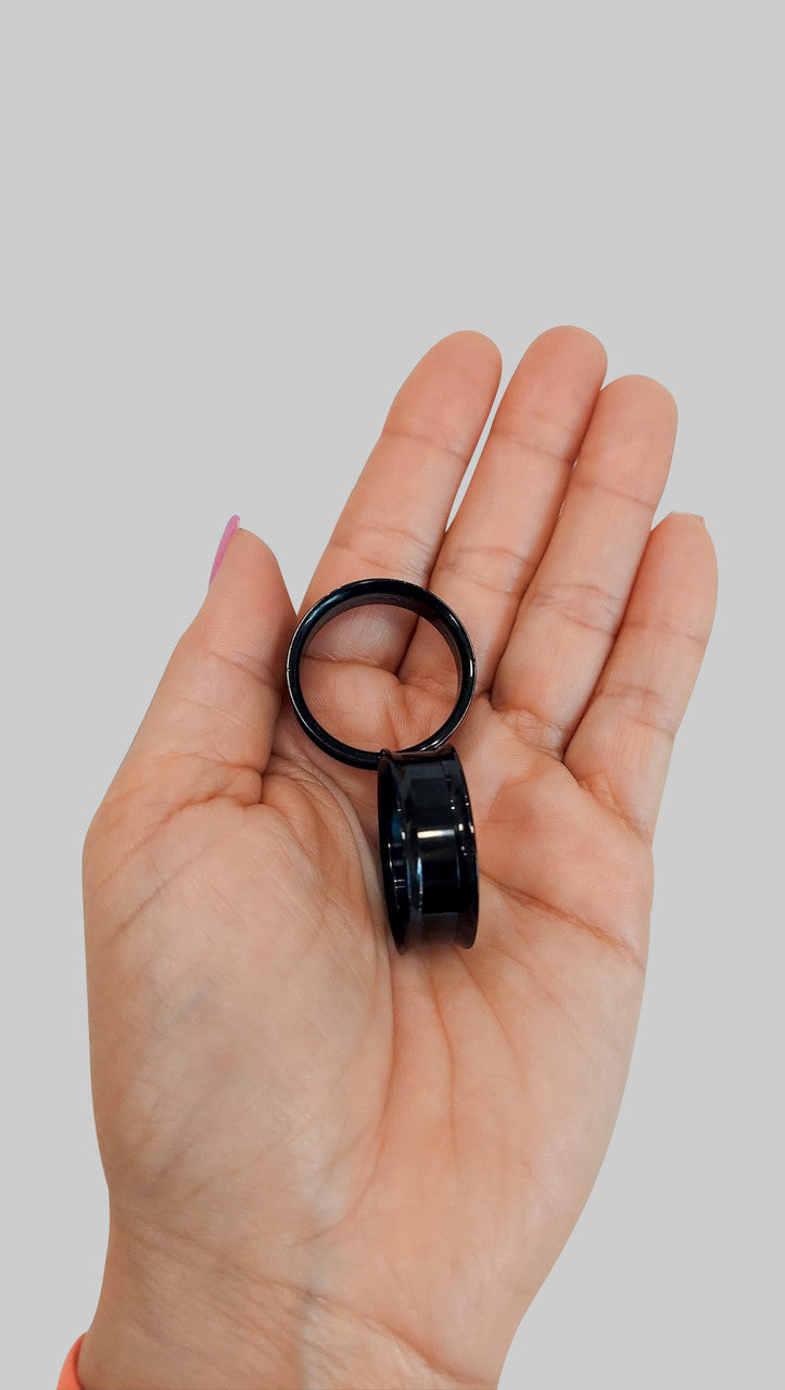 Double Flared Black Screw Fit Plug Ear Tunnel 8 to 1" Gauge - Pair