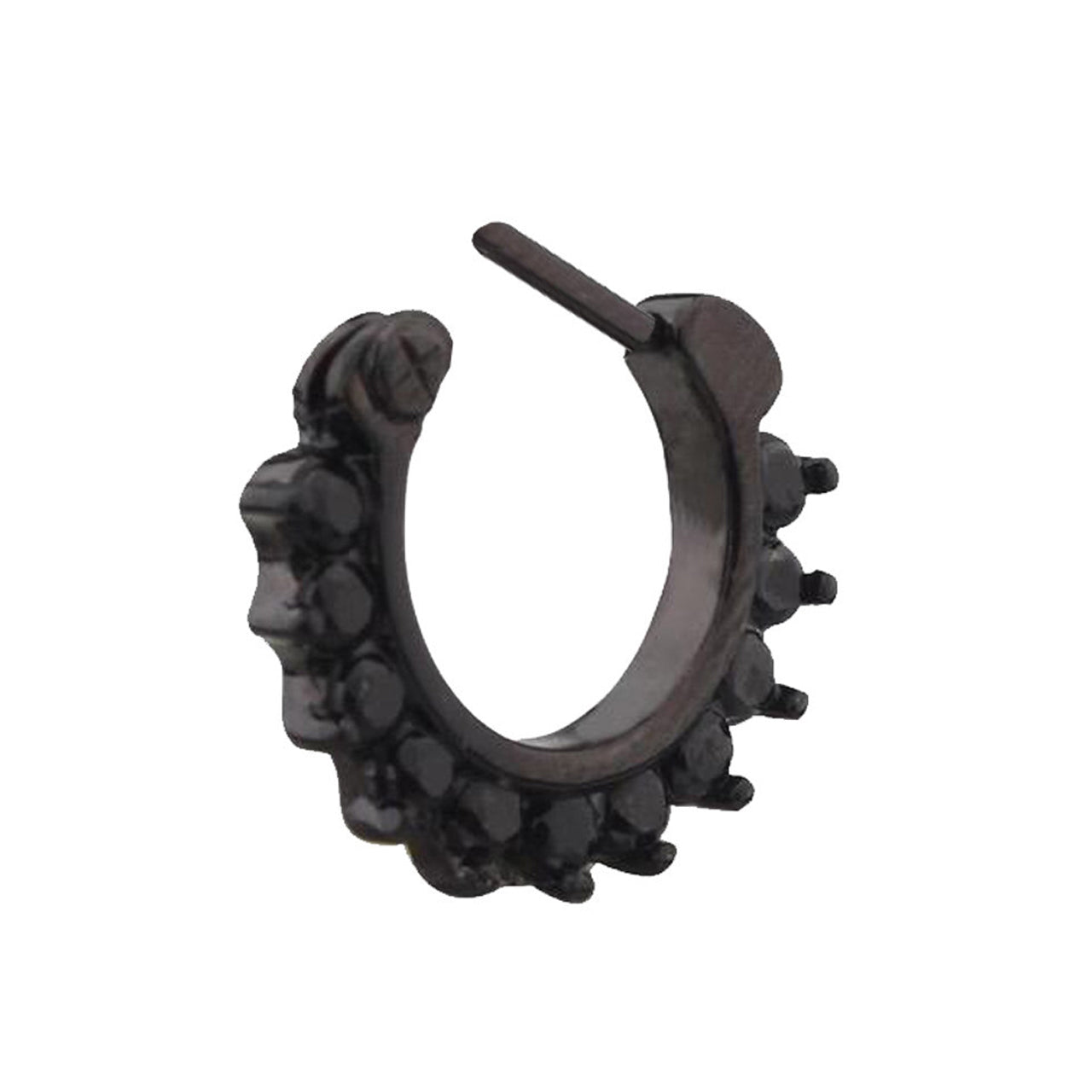 Surgical Steel Black Hinged Segment Septum Ring 16 Gauge With CZ Gems