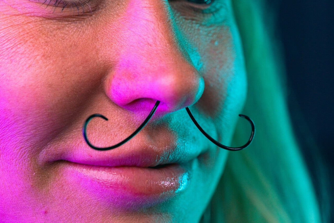 Surgical Steel Curly Mustache Septum Ring 16 or 14 Gauge 2-3/4" Long