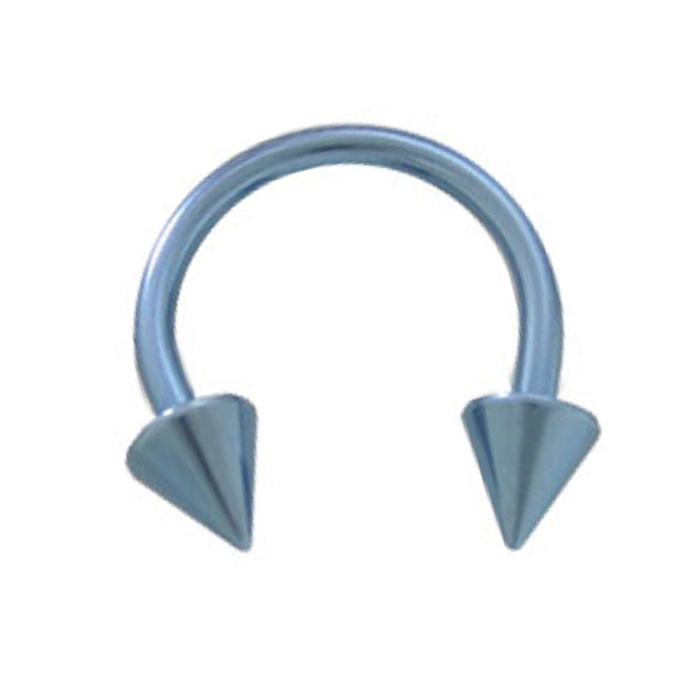 Titanium 14 Gauge Horseshoe Circular Barbell Light Blue with Spike