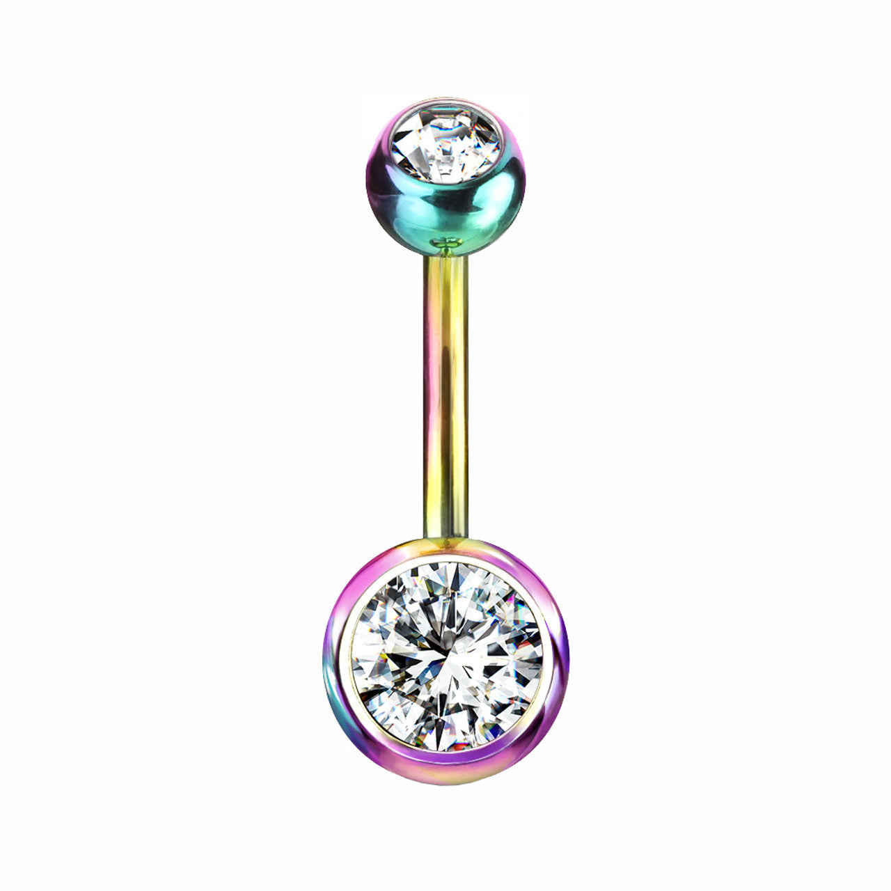 Titanium Belly Ring 14 Gauge 7/16" (11 MM) & Color CZ Gems