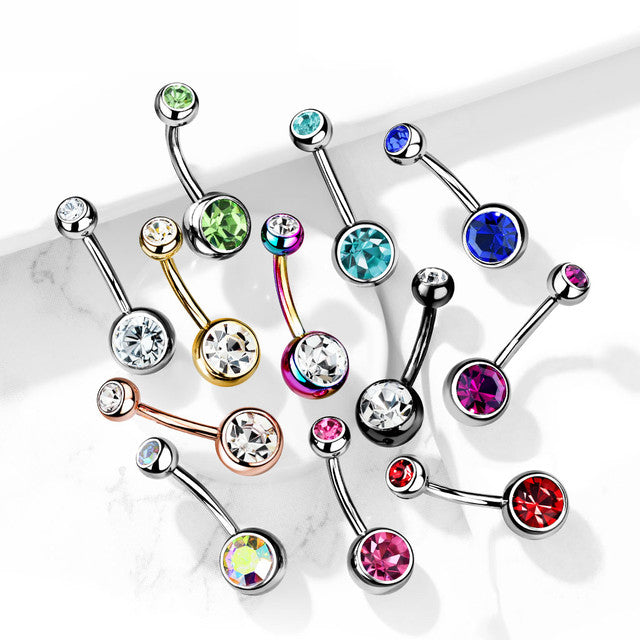 Titanium Belly Ring 14 Gauge 7/16" (11 MM) & Color CZ Gems
