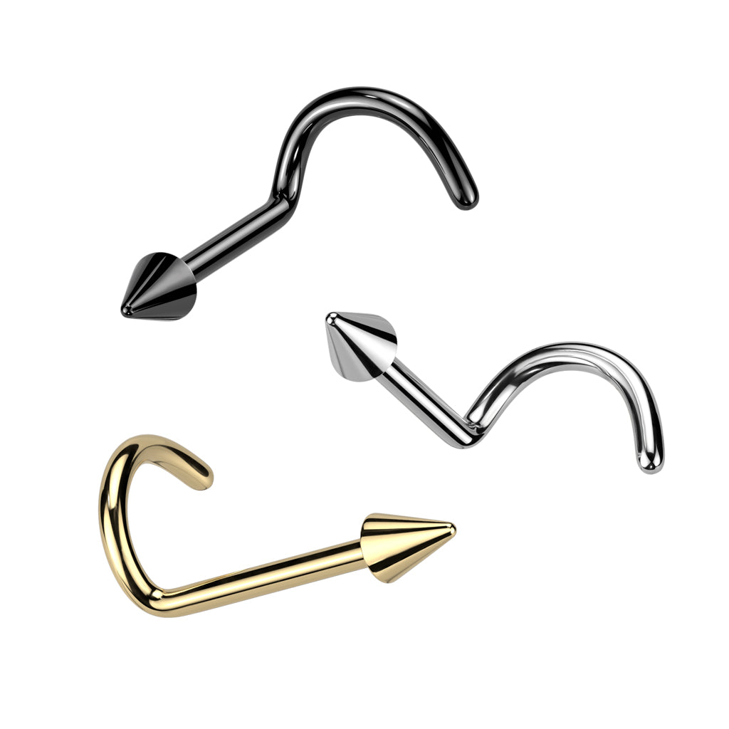 Titanium Nose Ring Screw Stud 20 & 18 Gauge 1/4" 6 MM With Spike End