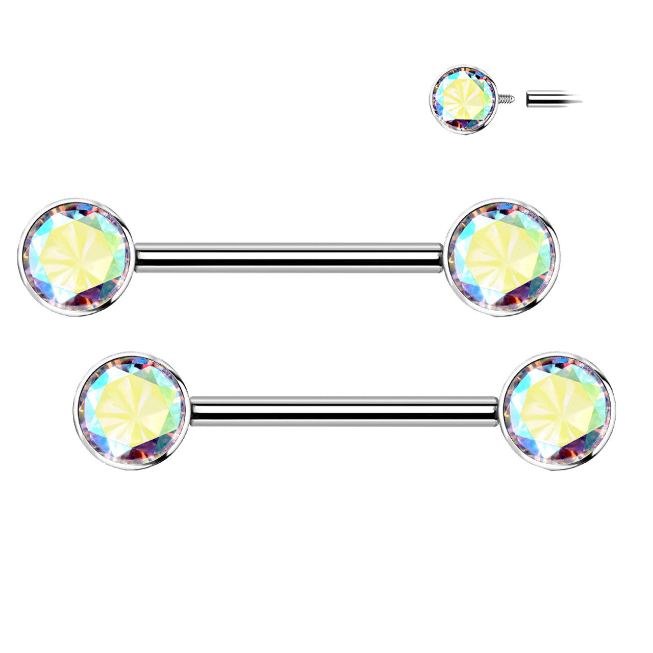 Surgical Steel Nipple Ring Barbell 14 Gauge Internally Threaded CZ Gem