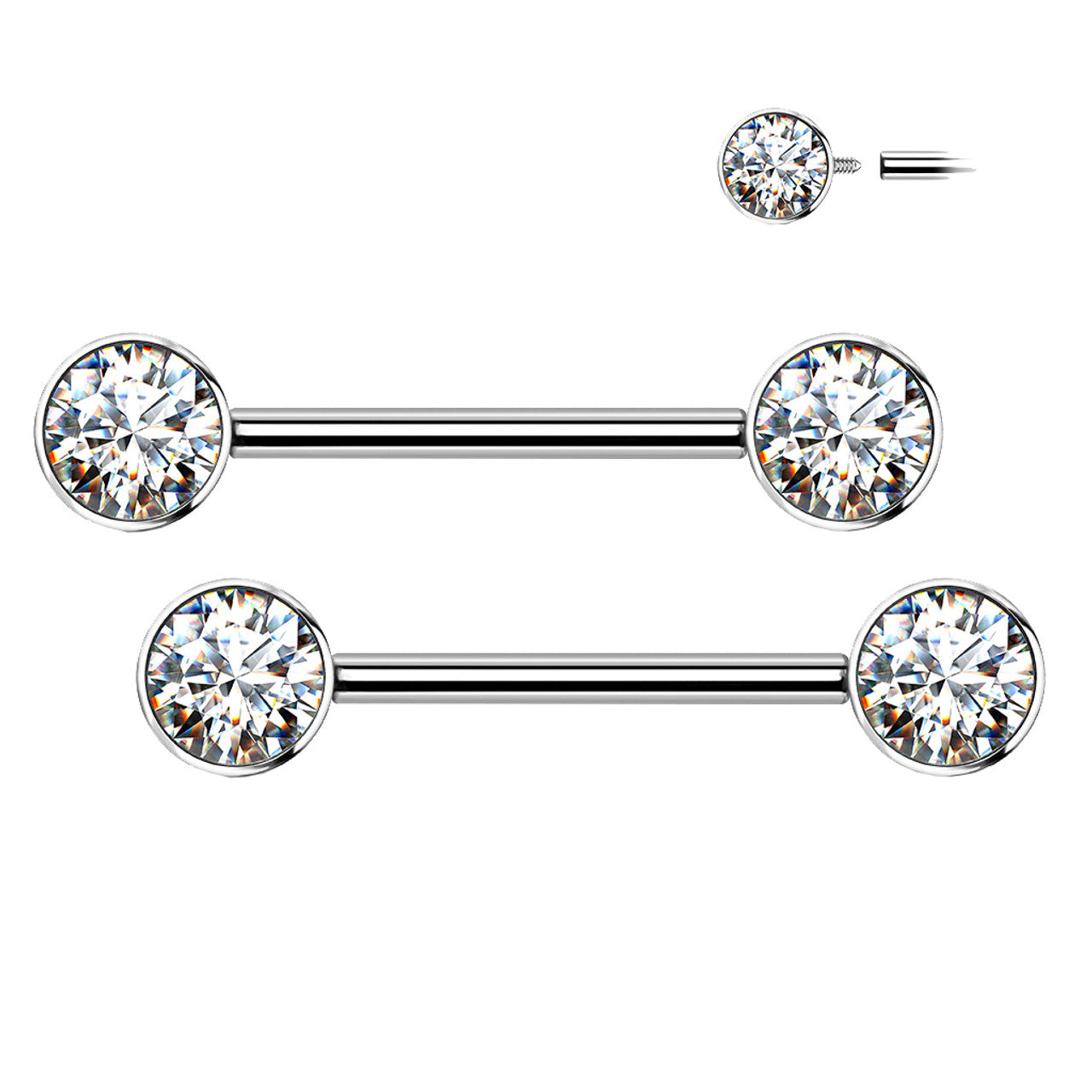 Surgical Steel Nipple Ring Barbell 14 Gauge Internally Threaded CZ Gem