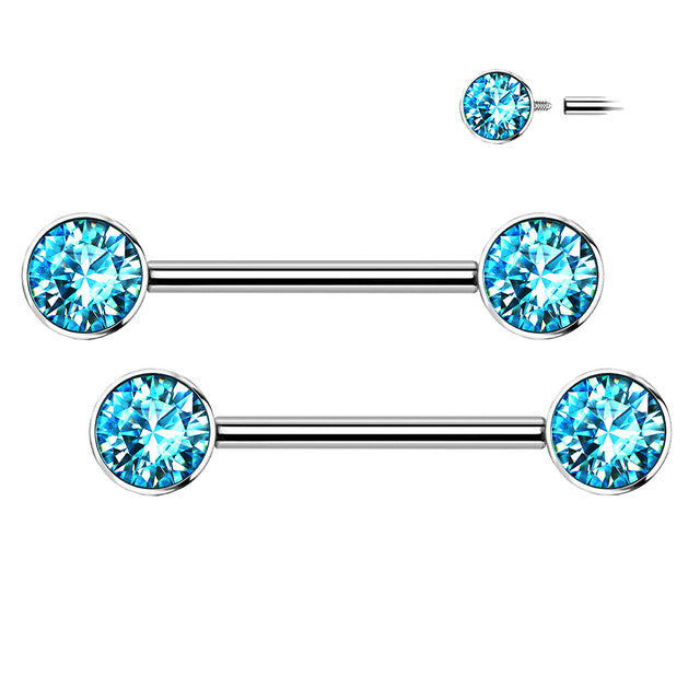 Surgical Steel Nipple Ring Barbell 14 Gauge Internally Threaded CZ Gem