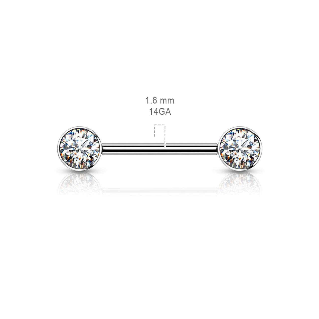 Surgical Steel Nipple Ring Barbell 14 Gauge Internally Threaded CZ Gem