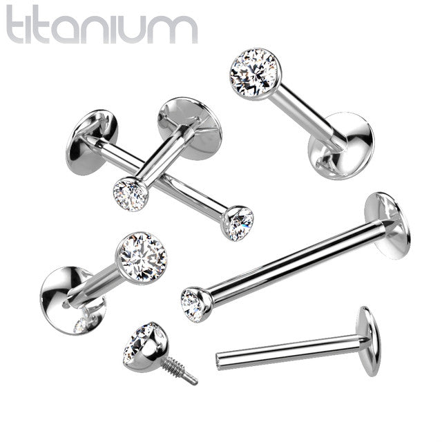 Titanium Monroe Labret Stud Ring 18 & 16 Gauge Internally Threaded Gem