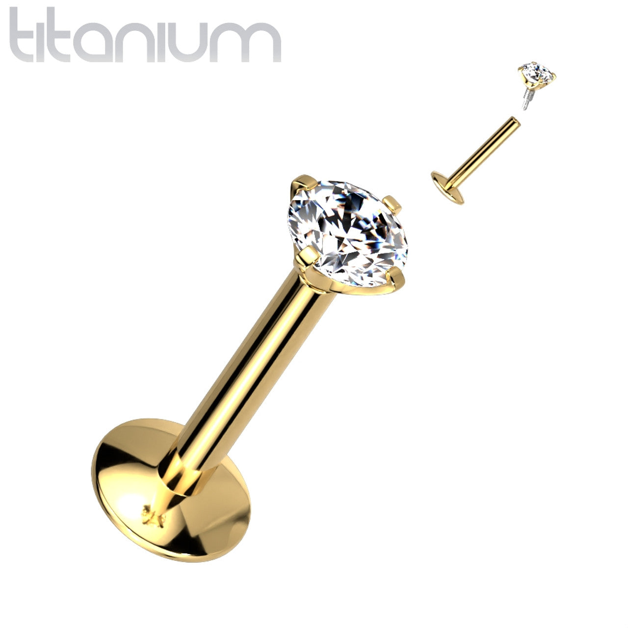 Titanium Monroe / Labret Stud Ring 16 Gauge & Internally Threaded Gem