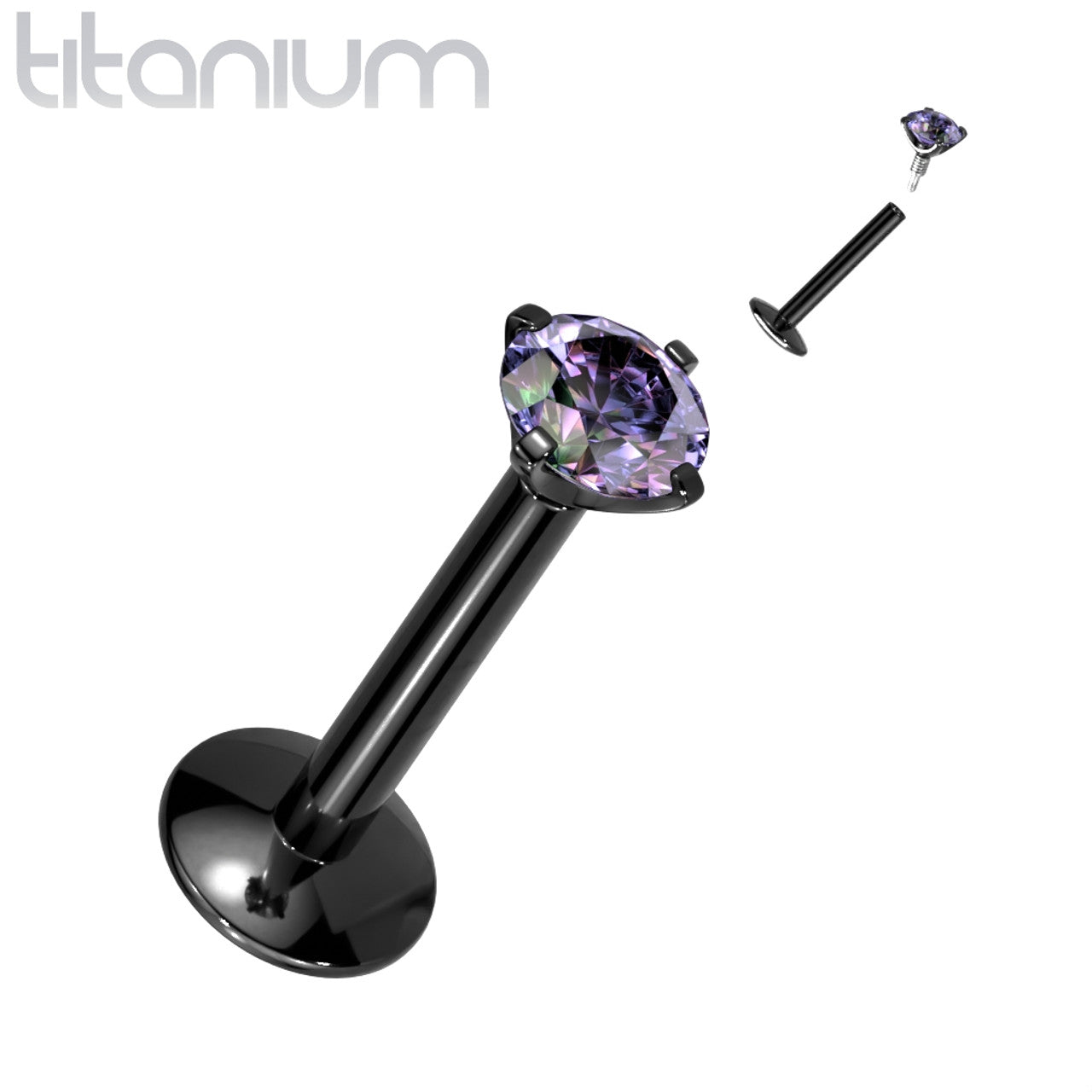 Titanium Monroe / Labret Stud Ring 16 Gauge & Internally Threaded Gem