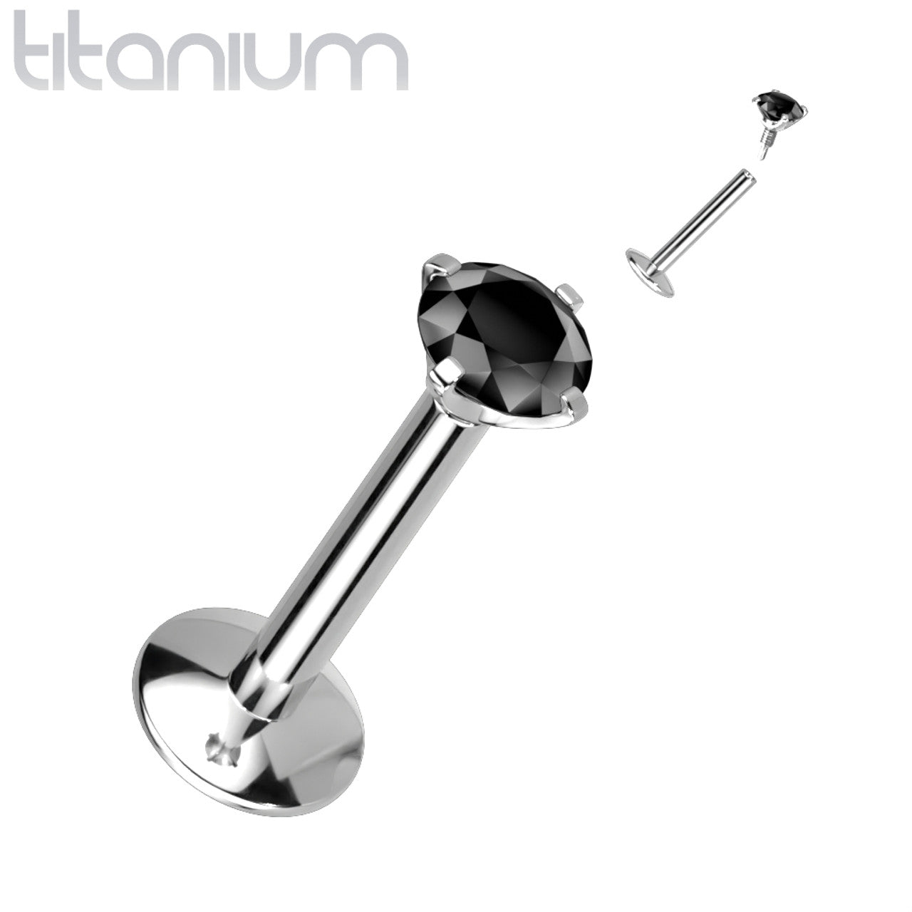 Titanium Monroe / Labret Stud Ring 18 Gauge & Internally Threaded Gem