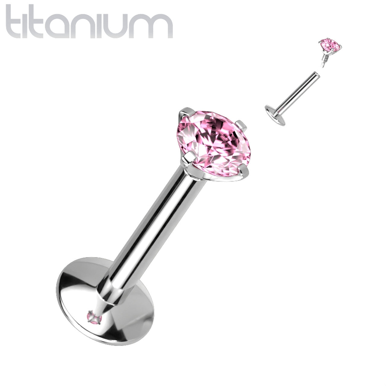 Titanium Monroe / Labret Stud Ring 16 Gauge & Internally Threaded Gem