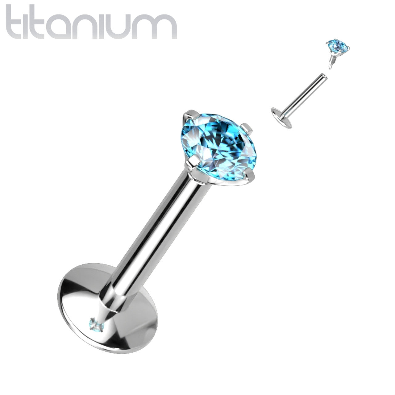 Titanium Monroe / Labret Stud Ring 16 Gauge & Internally Threaded Gem