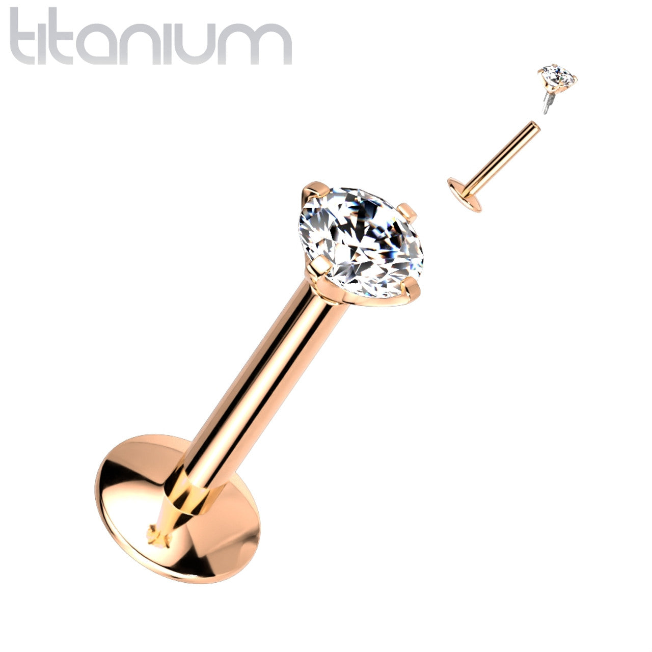 Titanium Monroe / Labret Stud Ring 16 Gauge & Internally Threaded Gem