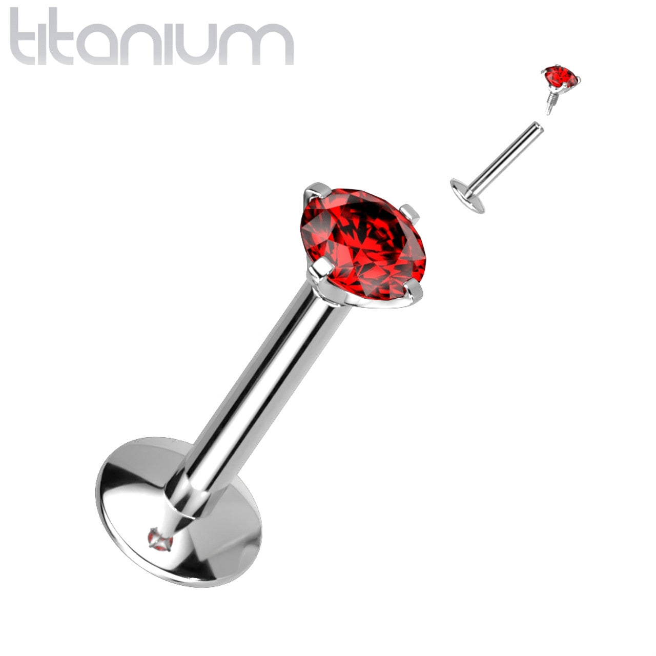 Titanium Monroe / Labret Stud Ring 16 Gauge & Internally Threaded Gem