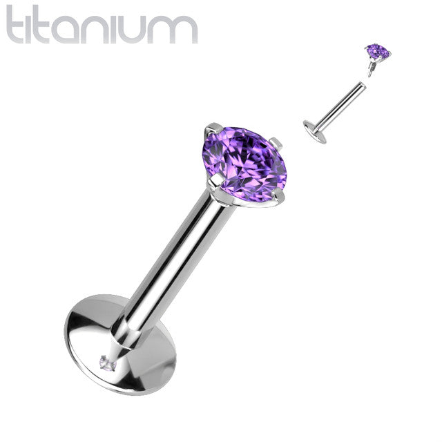 Titanium Monroe / Labret Stud Ring 16 Gauge & Internally Threaded Gem
