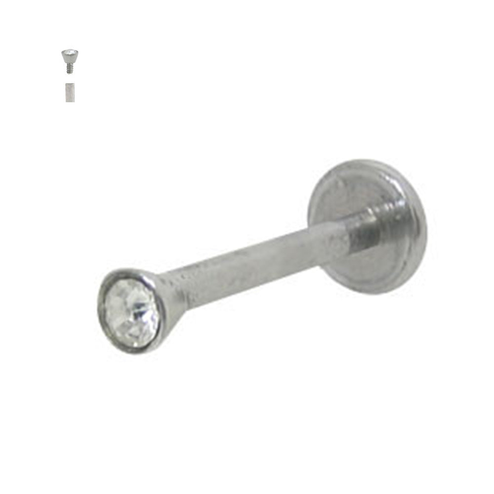 Surgical Steel 16 Gauge Flat Back Labret Stud with Clear CZ Torch