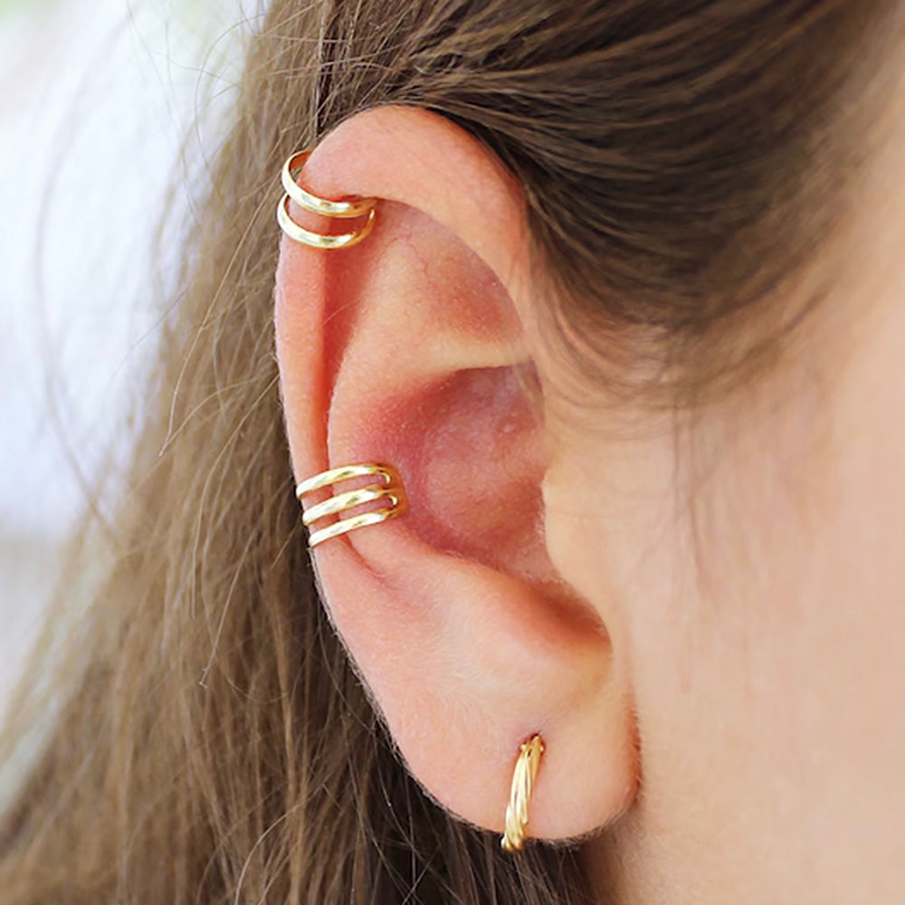 Fake Clip On Non Piercing Ear Cartilage Cuff Triple Helix Closure Ring