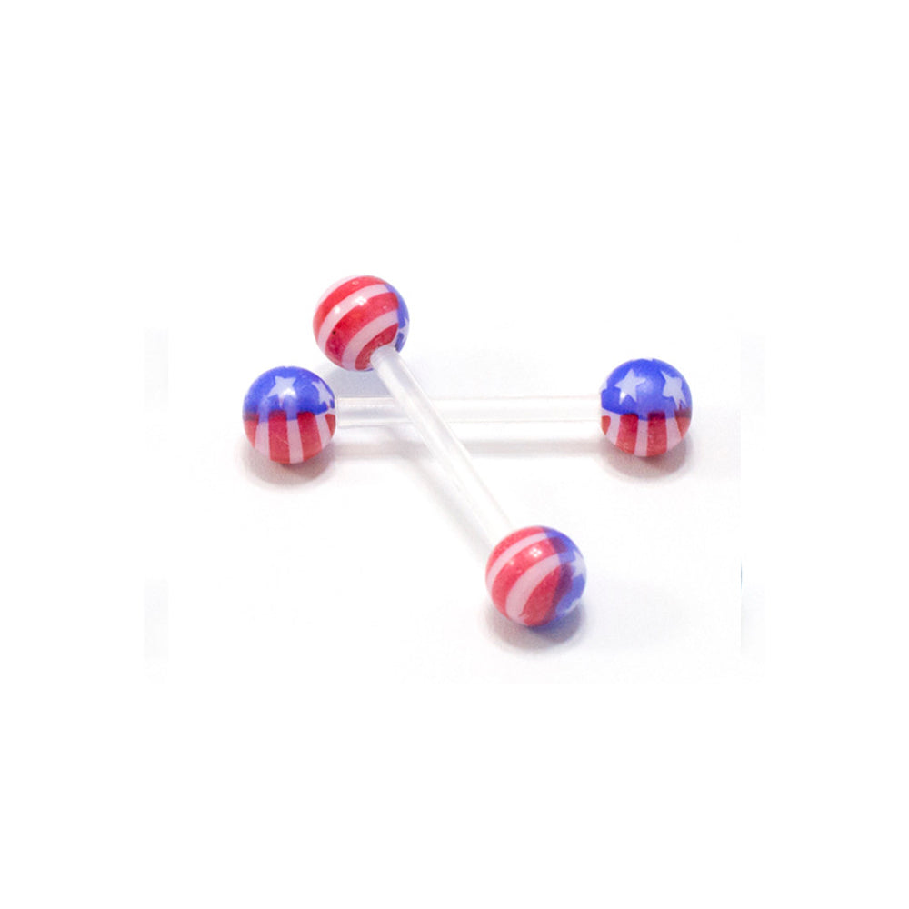 Bio-Flex Clear Straight Barbell 14 Gauge Acrylic American Flag - Pair