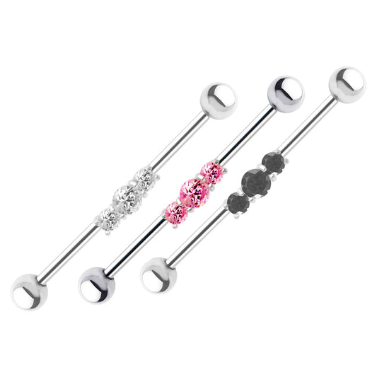 Surgical Steel Industrial Barbell 14 Gauge 38 MM With Front CZ