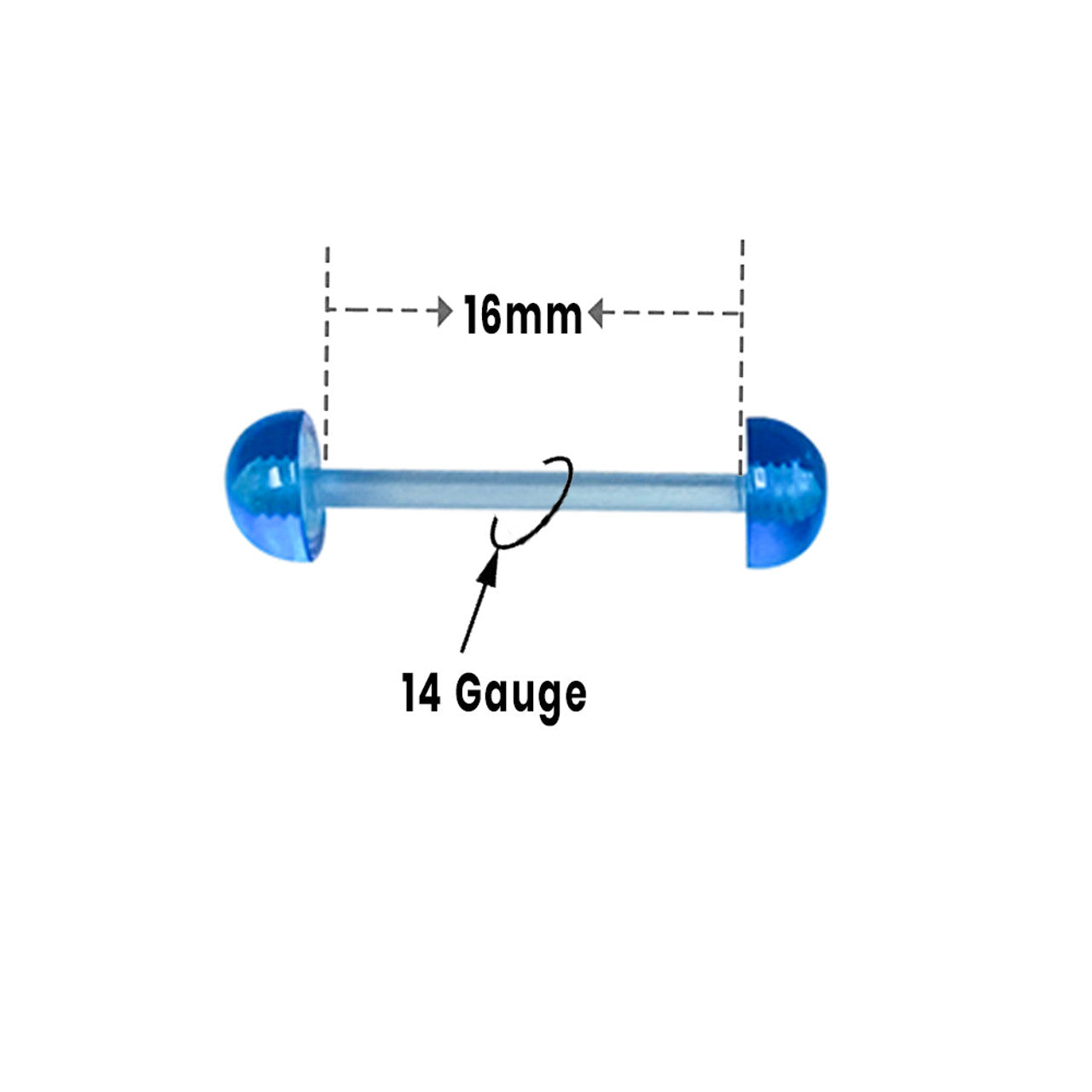 Bio-Flex Straight Barbell 14 Gauge 5/8" & Acrylic Half Ball - 10 Pack