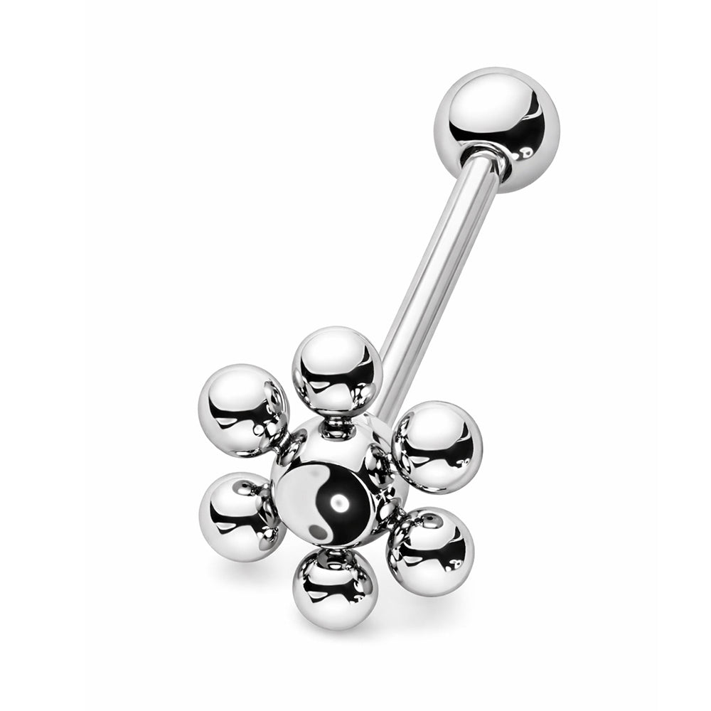 Surgical Steel 14 Gauge Tongue Barbell with Flower Yin Yang
